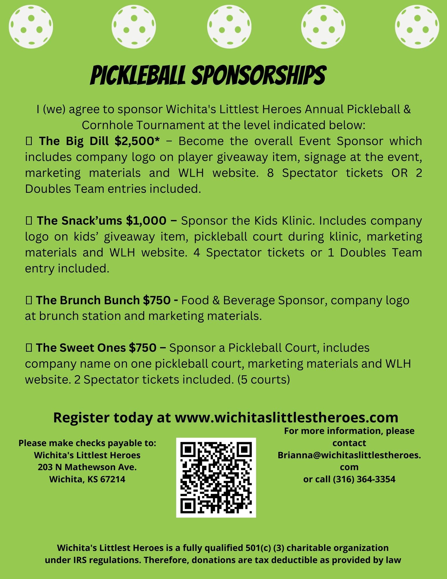 Pickleball Tournament Benefiting Wichita's Littlest Heros Chicken N
