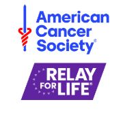 American Cancer Society logo with a blue sword and red spiral, above a purple “Relay for Life” banner surrounded by stars—an inspiring giveback event benefiting Vets for Youth.