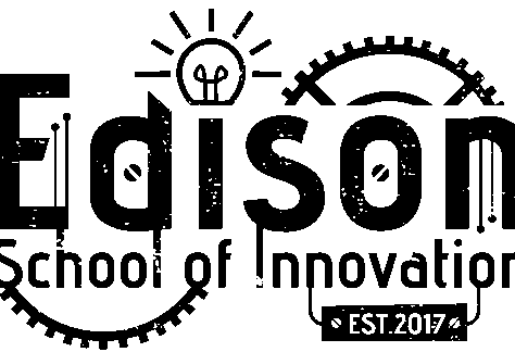 Logo for Edison School of Innovation featuring mechanical gears and a lightbulb, with a distressed, industrial look. The text EST. 2017 appears at the bottom right. This design highlights our Giveback Benefiting Vets for Youth initiative.