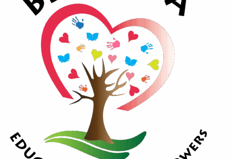 A logo with the word BETHESDA above a tree inside a pink heart. Colorful hearts, handprints, and books surround the tree, symbolizing giveback and benefiting vets for youth. EDUCATES · HEALS · EMPOWERS appears in a curve below the image.