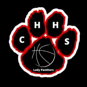 A red and black paw print with the letters C H H S in each toe, a white basketball graphic in the center, and the words Lady Panthers below it on a black background. Giveback benefiting Vets for Youth.
