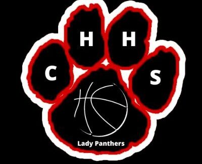 A red and black paw print with the letters C H H S in each toe, a white basketball graphic in the center, and the words Lady Panthers below it on a black background. Giveback benefiting Vets for Youth.