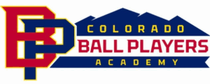 Logo for Colorado Ball Players Academy featuring a stylized CBP in red, gold, and navy, with Colorado Ball Players Academy text over a blue mountain silhouette—part of our Giveback Benefiting Vets for Youth initiative.