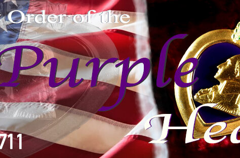 An American flag with a Purple Heart medal and the text: Military Order of the Purple Heart Chapter 711. "Purple" appears in large purple letters across the center, highlighting a Giveback Benefiting Vets for Youth.