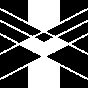 A geometric pattern of eight black arrow shapes pointing outward from a small diamond in the center, forming a symmetrical, star-like design on a white background—created for a Giveback Benefiting Vets for Youth.