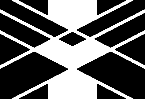 A geometric pattern of eight black arrow shapes pointing outward from a small diamond in the center, forming a symmetrical, star-like design on a white background—created for a Giveback Benefiting Vets for Youth.
