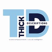 Logo with large, overlapping letters T and D in light and dark blue. The word THICK is vertical on the left, DESCRIPTIONS is horizontal inside the D, with small text below—highlighting a Giveback Benefiting Vets for Youth.