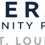 Logo for Veterans Community Project St. Louis, benefiting vets and supporting youth. The word VETERANS is written in bold navy letters, with the A stylized in gold and a star inside it. Community Project and St. Louis are below in smaller text.