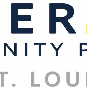 Logo for Veterans Community Project St. Louis, benefiting vets and supporting youth. The word VETERANS is written in bold navy letters, with the A stylized in gold and a star inside it. Community Project and St. Louis are below in smaller text.