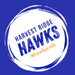 A blue and white circular logo with the text Harvest Ridge Hawks in blue, #hawkpride in orange on a blue background—proudly supporting Giveback Benefiting Vets for Youth.