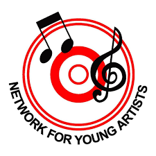 Logo with red concentric circles, a black treble clef and musical notes, and the text Network For Young Artists curved around the bottom.