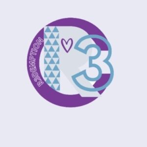 A circular logo featuring a bold purple R and blue 3, with a violet heart, blue triangle patterns, and "R3DEMPTION" written vertically on the left side—symbolizing Giveback Benefiting Vets for Youth.