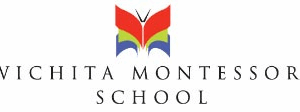 Wichita Montessori School logo featuring a stylized butterfly above the school name in elegant, uppercase lettering. The butterfly has red, green, blue, and black sections—reflecting our Giveback Benefiting Vets for Youth initiative.