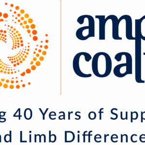 Amputee Coalition 40th anniversary logo with circular orange dot design and text: Celebrating 40 Years of Supporting the Limb Loss and Limb Difference Community, Giveback Benefiting Vets for Youth.