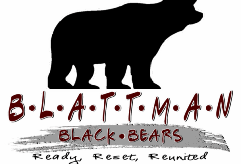 A silhouette of a black bear stands above the text BLATTMAN BLACK BEARS. Below, it reads Ready, Reset, Reunited and #BetterAtBlattman in stylized fonts—highlighting a special Giveback Benefiting Vets for Youth initiative.