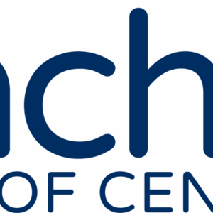 Logo for BronchoThon at the University of Central Oklahoma, featuring a yellow teardrop-shaped icon with a white center resembling a flame, highlighting its giveback mission benefiting vets and youth, next to the text BronchoThon and University of Central Oklahoma.