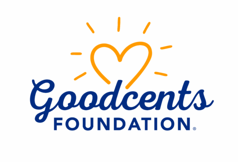 Goodcents Foundation logo with a yellow heart outlined by sun rays above Goodcents in blue script, and FOUNDATION below—symbolizing our commitment to giveback initiatives benefiting vets and support for youth on a light background.