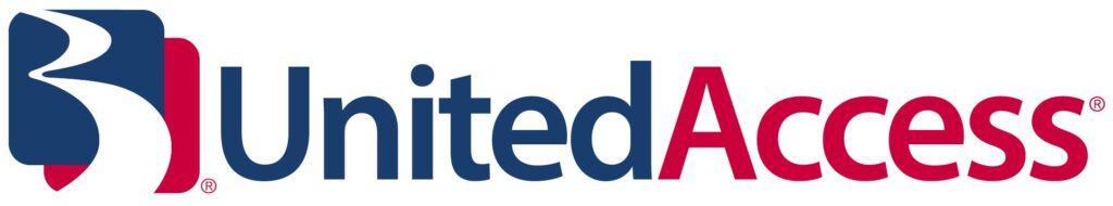 Logo featuring a blue and red abstract design on the left, followed by the words United Access with United in blue and Access in red.