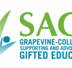 SAGE logo with three abstract human figures and the text: SAGE Grapevine-Colleyville Supporting and Advocating for Gifted Education, benefiting youth.