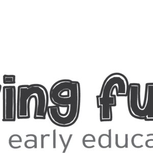 Illustration of two children, one holding a book and the other watering the letter g in "growing futures early education center." The playful text highlights this as a Giveback Benefiting Vets for Youth.