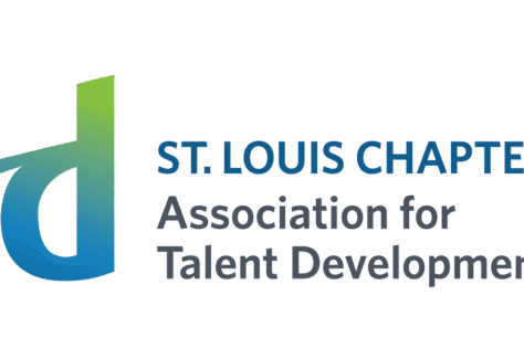 Logo for the St. Louis Chapter of the Association for Talent Development, featuring large blue-green atd initials and the organization name in blue and gray on white, highlighting Giveback Benefiting Vets for Youth initiatives.