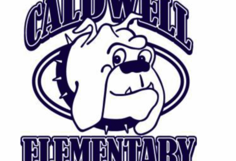 Caldwell Elementary logo featuring a cartoon bulldog head with a spiked collar inside an oval, and the words Caldwell above and Elementary below in bold letters—perfect for Giveback Benefiting Vets for Youth initiatives.
