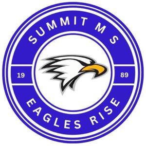 A circular blue and white logo with a stylized eagle head in the center. The words SUMMIT MS and EAGLES RISE are around the border, with 1989 split on either side. This Giveback logo is benefiting Vets for Youth.
