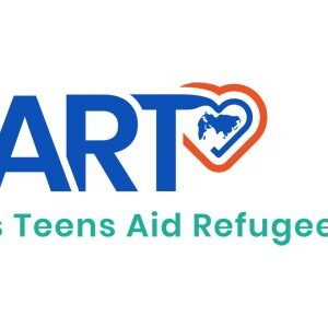 Logo with the word START in blue, a heart outline with a world map inside the letter A, and the text St. Louis Teens Aid Refugees Today below in green—showcasing giveback and benefiting youth in our community.