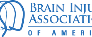 Blue logo of the Brain Injury Association of America, featuring three abstract human head outlines on the left and the organization's name to the right, with a horizontal line above OF AMERICA. This design highlights Giveback Benefiting Vets for Youth initiatives.