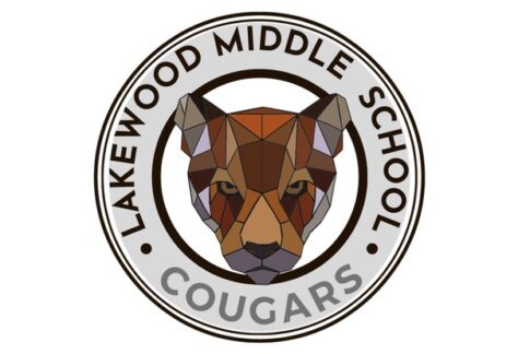 Geometric illustration of a cougar's face centered in a circular logo. The outer ring reads Lakewood Middle School at the top and Cougars at the bottom, highlighting a Giveback Benefiting Vets for Youth in bold capital letters.