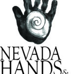 A black handprint with a white spiral in the center appears above the words Nevada Hands & Voices in bold, black capital letters, highlighting their Giveback Benefiting Vets for Youth initiative.