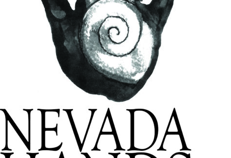 A black handprint with a white spiral in the center appears above the words Nevada Hands & Voices in bold, black capital letters, highlighting their Giveback Benefiting Vets for Youth initiative.