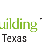 Logo for Rebuilding Together North Texas. Features a stylized house with two figures and a star, symbolizing giveback and benefiting vets, next to the organization’s name in green and black text on a white background.