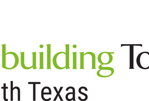 Logo for Rebuilding Together North Texas. Features a stylized house with two figures and a star, symbolizing giveback and benefiting vets, next to the organization’s name in green and black text on a white background.