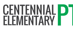 Logo for Centennial Elementary PTO featuring a green paw print to the left of the text. CENTENNIAL ELEMENTARY is in gray, and PTO in bold green letters, highlighting our commitment to Giveback Benefiting Vets for Youth.