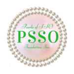 A circular logo with two rows of pearls surrounds text that reads, “Pearls of SSO PSSO Foundation, Inc.” in green on a pink, pearl-like background, reflecting a giveback spirit benefiting vets and youth.