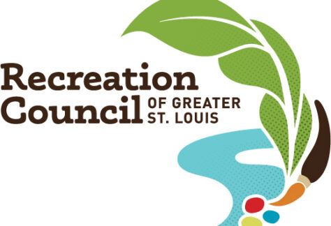 Logo for the Recreation Council of Greater St. Louis featuring green leaves, a blue river, and colored dots, with the organization’s name in bold brown text—symbolizing a giveback benefiting vets and programs for youth.