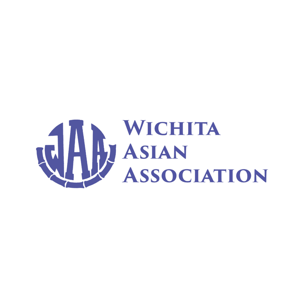 The logo of Wichita Asian Association, featuring stylized letters WAA inside a partial circular design, with Wichita Asian Association written in blue capital letters to the right, highlights its commitment to Giveback Benefiting Vets for Youth.