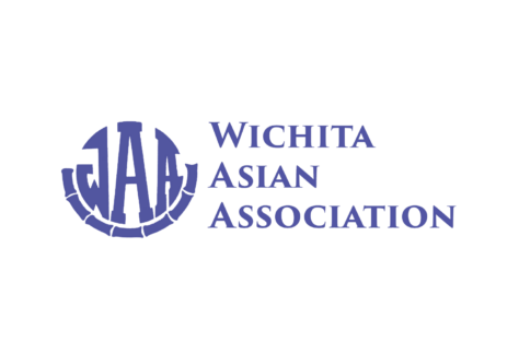 The logo of Wichita Asian Association, featuring stylized letters WAA inside a partial circular design, with Wichita Asian Association written in blue capital letters to the right, highlights its commitment to Giveback Benefiting Vets for Youth.