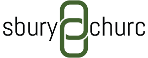 Logo for Asbury Church featuring "asbury church" in lowercase black letters, with two overlapping green chain links forming a stylized letter C in the center. Perfect for your next 10% Giveback to WSU Tech Foundation at Chicken N Pickle event.