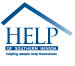Logo for HELP of Southern Nevada featuring the word HELP under a blue roof outline, with the tagline helping people help themselves below, spotlighted during Las Vegas Ninety-Nines Giveback Night.