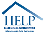 Logo for HELP of Southern Nevada featuring the word HELP under a blue roof outline, with the tagline helping people help themselves below, spotlighted during Las Vegas Ninety-Nines Giveback Night.
