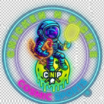 A neon logo shows an astronaut holding a chicken and a pickleball paddle, with “CHICKEN N PICKLE” and “COSMIC SPORTS” in bold neon around the circle, capturing the vibe of Cosmic Pickleball Open Play – Rave Night Edition Henderson.
