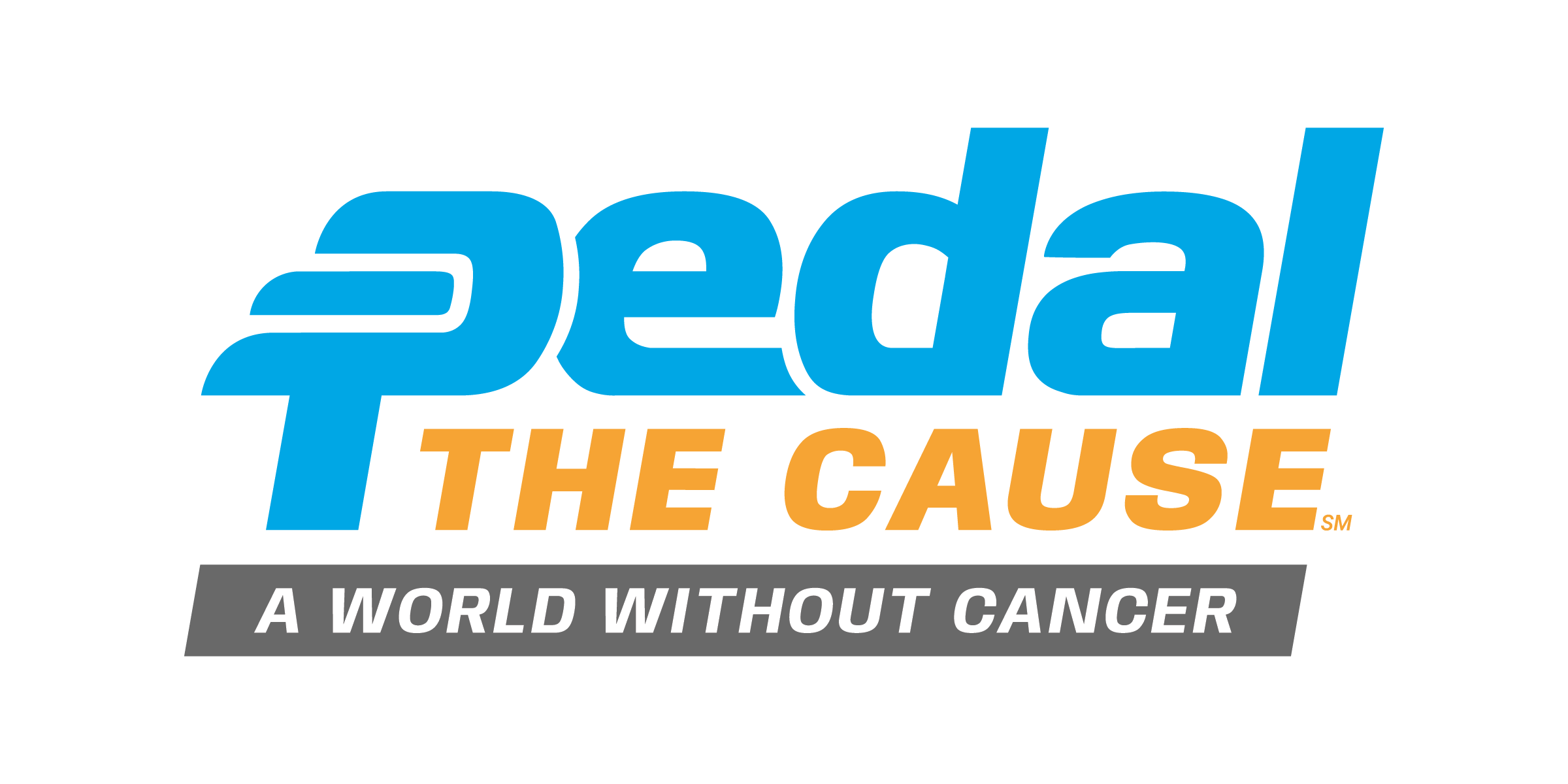 The Pedal the Cause logo in blue and orange, with the tagline “A World Without Cancer” in white on a gray background, celebrates 10% Giveback Night Benefiting Hero Fund USA at Chicken N Pickle.