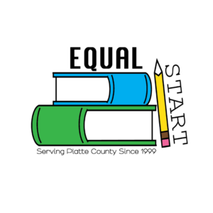 Logo with two stacked books (blue on top, green below), a yellow pencil, and the words EQUAL START. Text below reads: Serving Platte County Since 1999. Proud supporter of Alzheimer’s Association Giveback Night at Chicken N Pickle NKC.