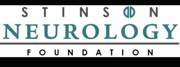 Logo for Stinson Neurology Foundation with STINSON in gray, NEUROLOGY in large teal letters, and FOUNDATION in black below; the two Os in STINSON are joined, resembling a brain. Features a 10% Giveback to Rosie the Rabbiter at Chicken N Pickle.
