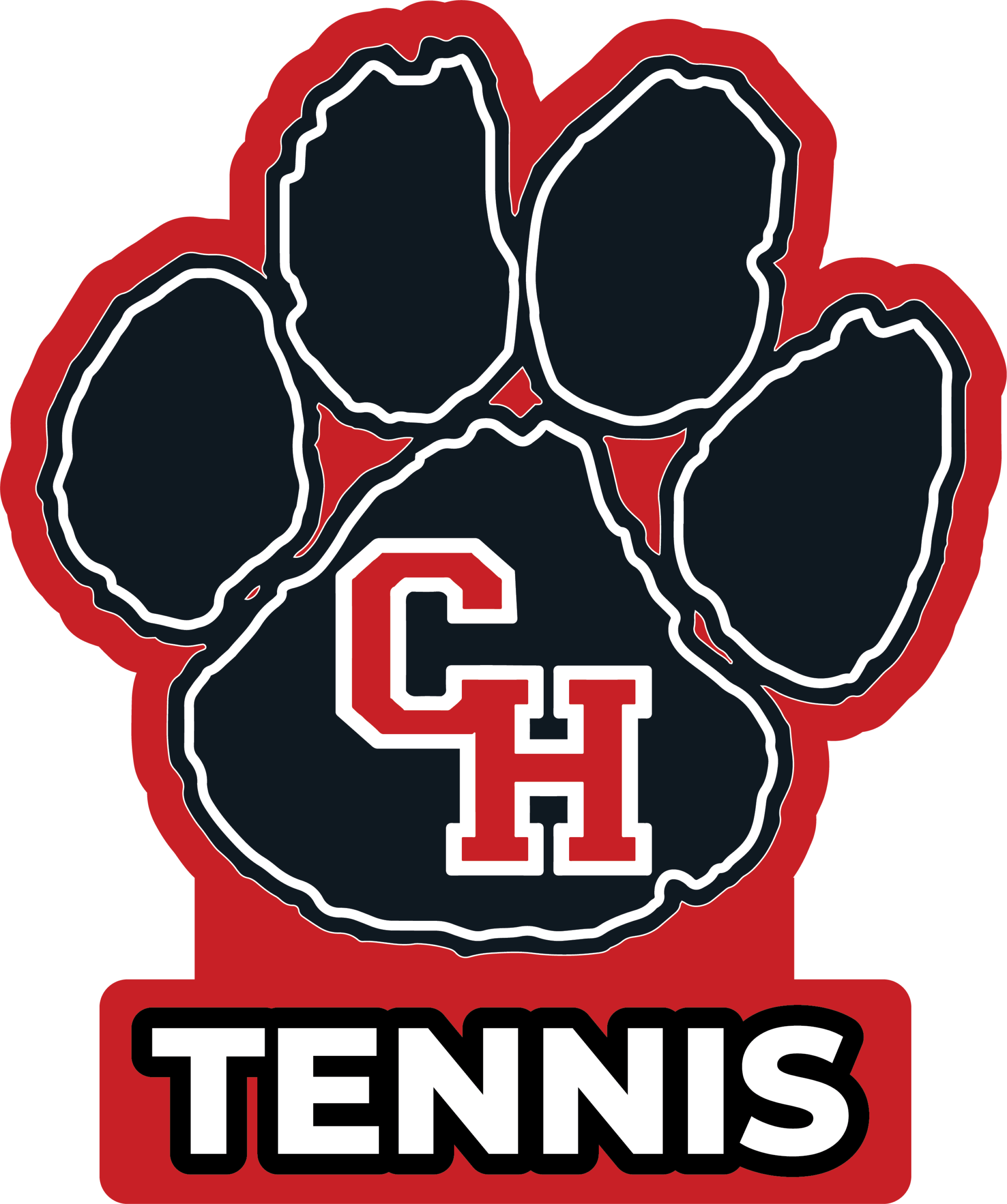 Logo featuring a black paw print outlined in red and white, with the letters CH in the center. Below, TENNIS appears in bold white on red. Includes 10% Giveback to Orant Charities at Chicken N Pickle.