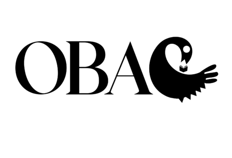 The word OBAC with the letter C stylized as a black bird holding an object in its beak, facing left. The bird’s design is simple and graphic, with a white spot for an eye.