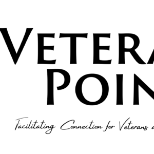 Logo for Veterans Point featuring a location pin with an American flag inside, next to the text Veterans Point. Below, it says, Facilitating Connection for Veterans and their Families.