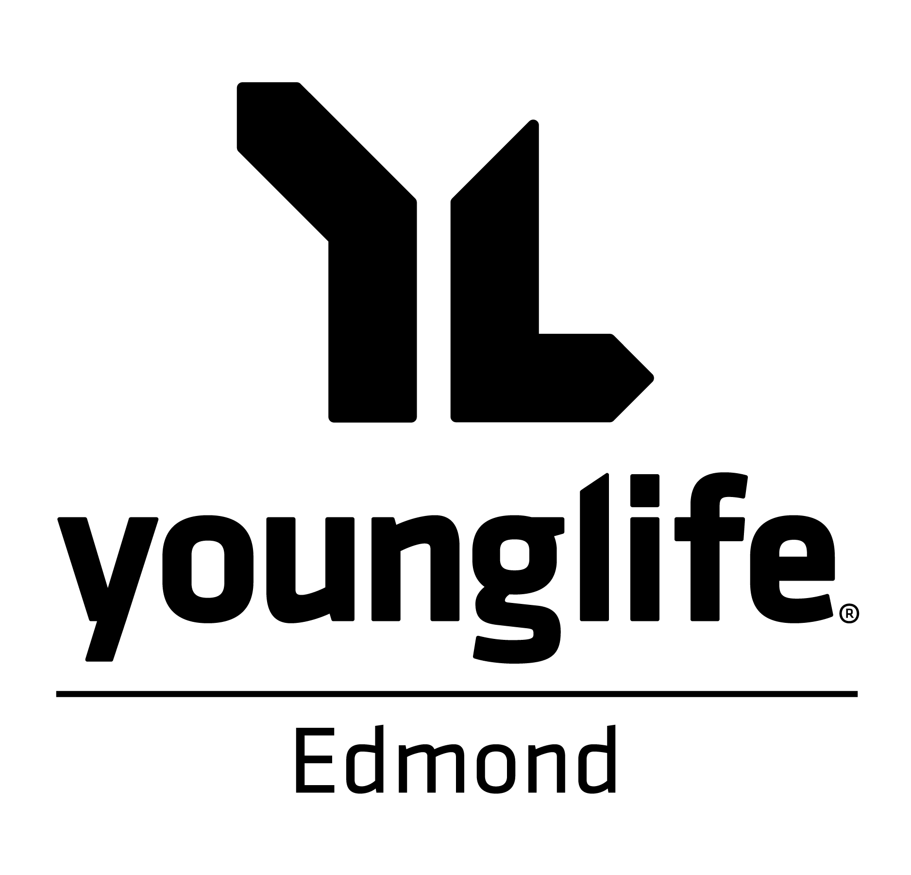 Black YL logo above the words younglife in bold and Edmond below a thin horizontal line, all on a light background.